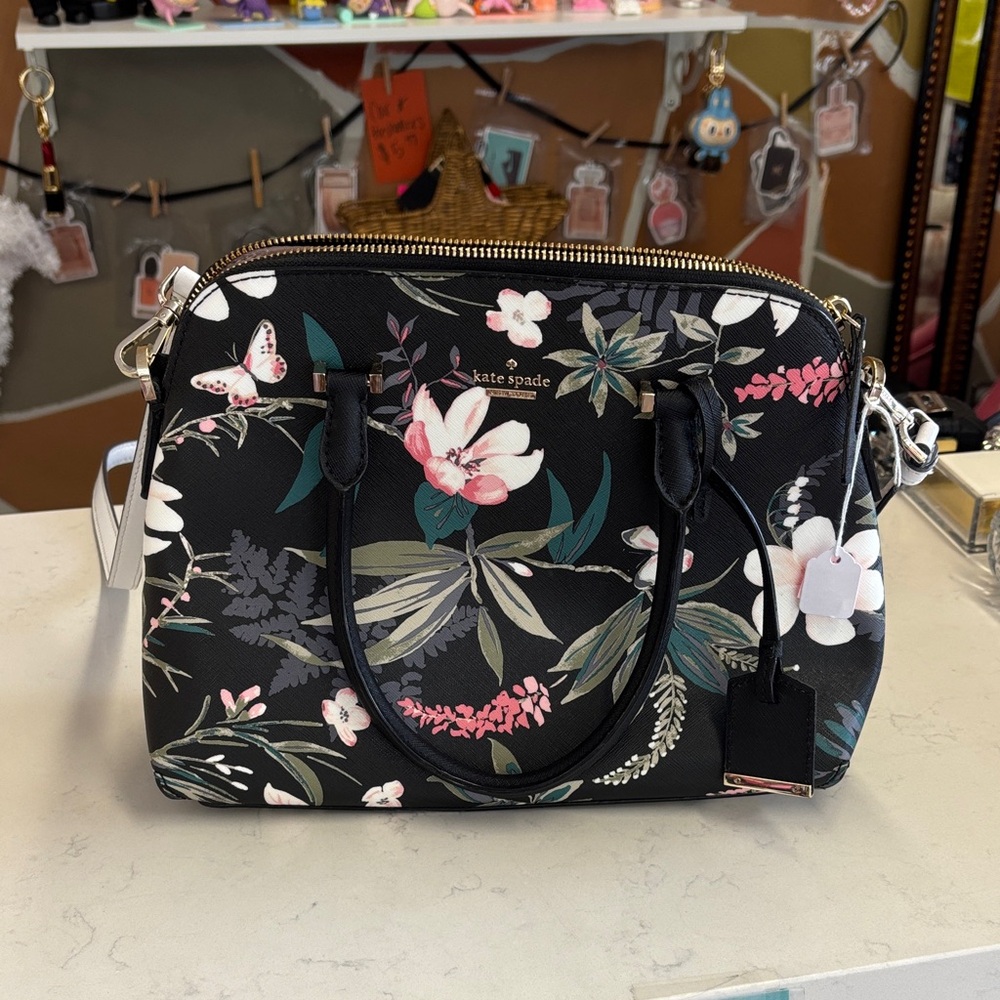 Kate Spade Black and Pink Floral Satchel